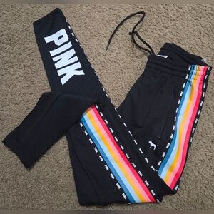 PINK Victoria's Secret Black Joggers with Rainbow Stripes